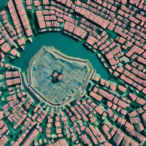 Image similar to a city on a computer chip, drone shot, micro picture