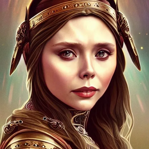 Prompt: Elizabeth Olsen as a elf archer, cute, fantasy, intricate, elegant, highly detailed, centered, digital painting, artstation, concept art, smooth, sharp focus, illustration, art by artgerm and H R Giger and alphonse mucha
