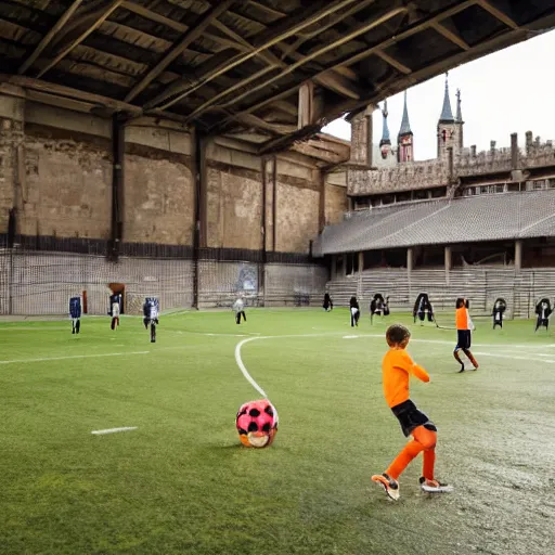 Image similar to football match inside a castle