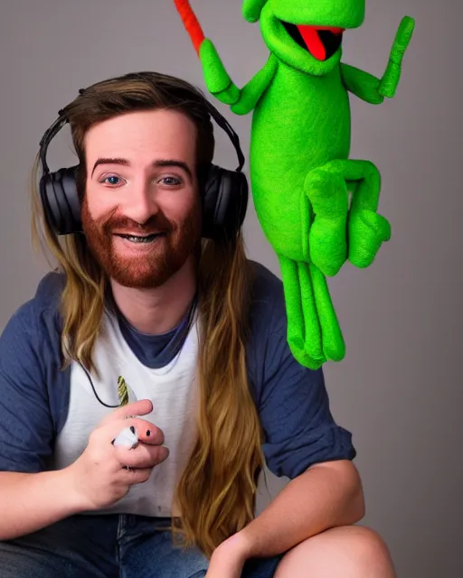 Image similar to twitch streamer adin ross as a muppet. highly detailed felt. hyper real photo. 4 k.