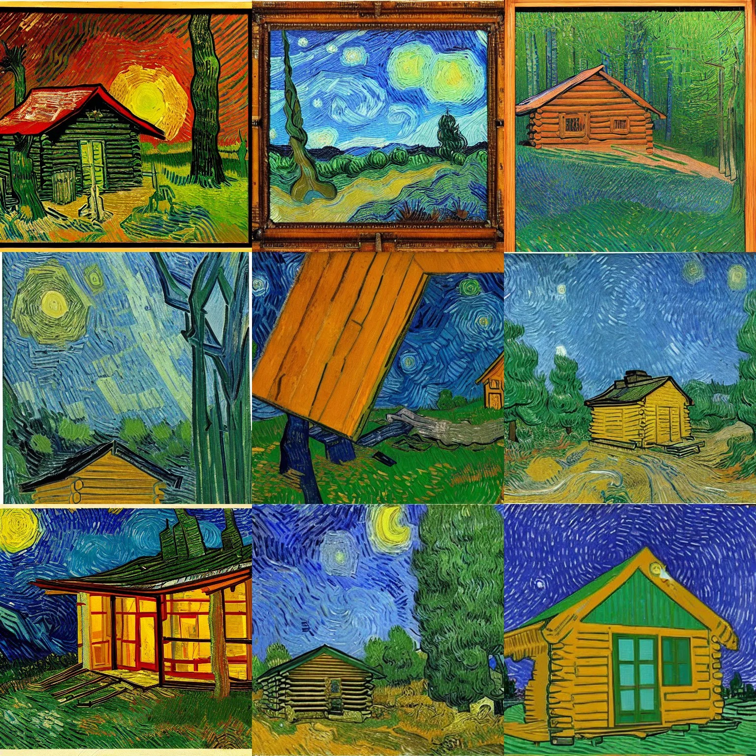 Prompt: [ a log cabin in the forest ] [ van gogh ] [ nasa ]