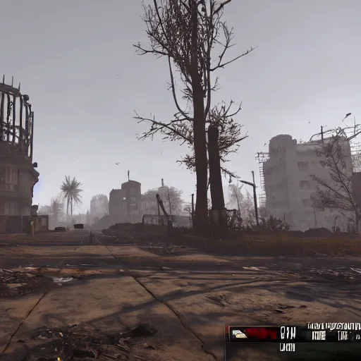 Prompt: new delhi, india in ruins post - nuclear war in fallout 4, in game screenshot