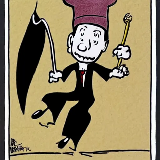 Image similar to neat ink drawing of small cartoon wizard in robe and tophat by Bill Waterson by Rutkowsky,