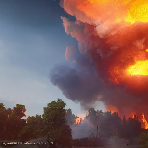 Prompt: fire explosion in the sky , high details, realistic, art by unreal engine 5 art