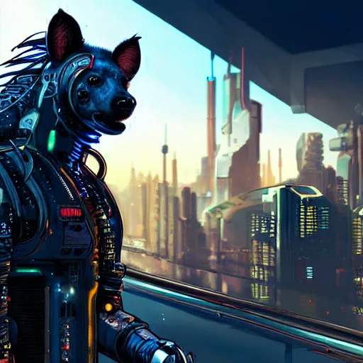 Prompt: robot cyborg hyena, cyberpunk 2 0 7 7, realistic digital art, very detailed,