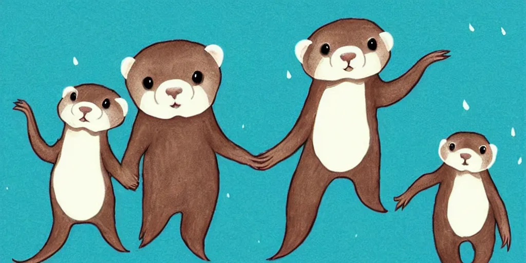Prompt: my little everything, magical cuteness, fantasy otter love, otters holding hands in the stormy sea