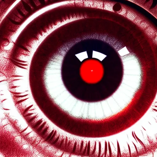 Image similar to a detailed extremely close up of inside the iris, cornea, red image, microscopic, extremely close up drawing by junji ito, cgsociety, generative art, lovecraftian, parallax, cosmic horror, extremely detailed, hyperrealism, unreal engine, octane render, award winning, masterpiece, highly detailed, realistic, 4 k, digital