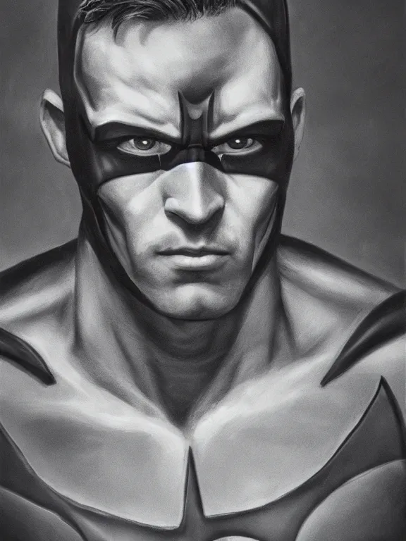 Image similar to portrait, half lit ryan renolds as batman, hyperrealism