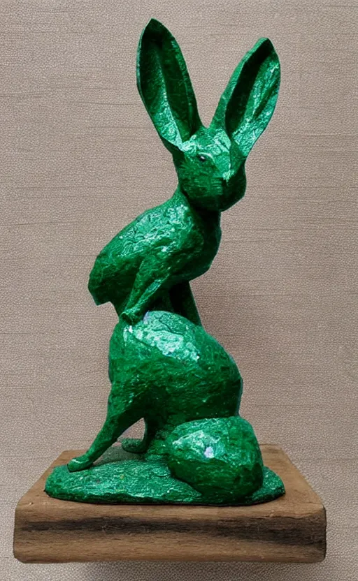 Prompt: emerald textured rabbit, sculpture