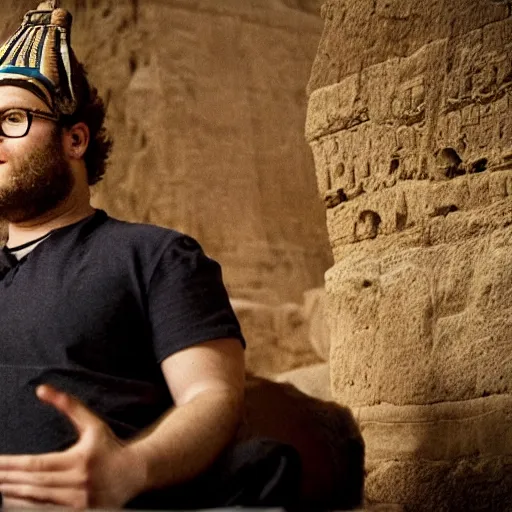 Image similar to stunning awe inspiring seth rogen as the ancient egyptian god set, movie still 8 k hdr atmospheric lighting