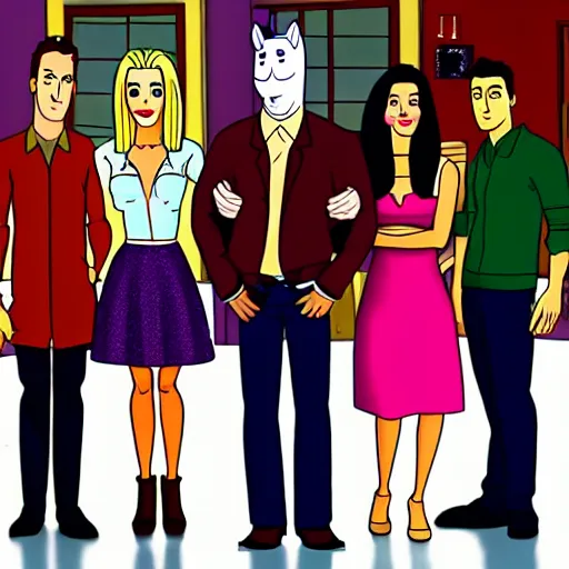 Image similar to still from the hit tv show friends in the style of bojack horseman