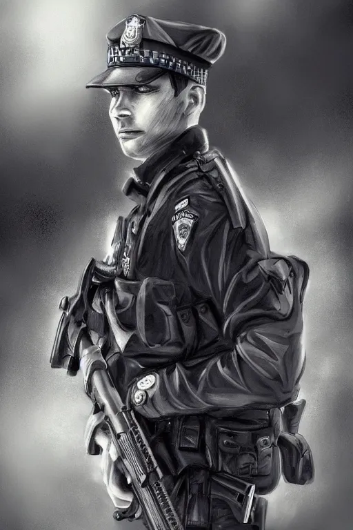 Image similar to london police officer heroically posing, highly detailed, digital art, sharp focus, trending on art station