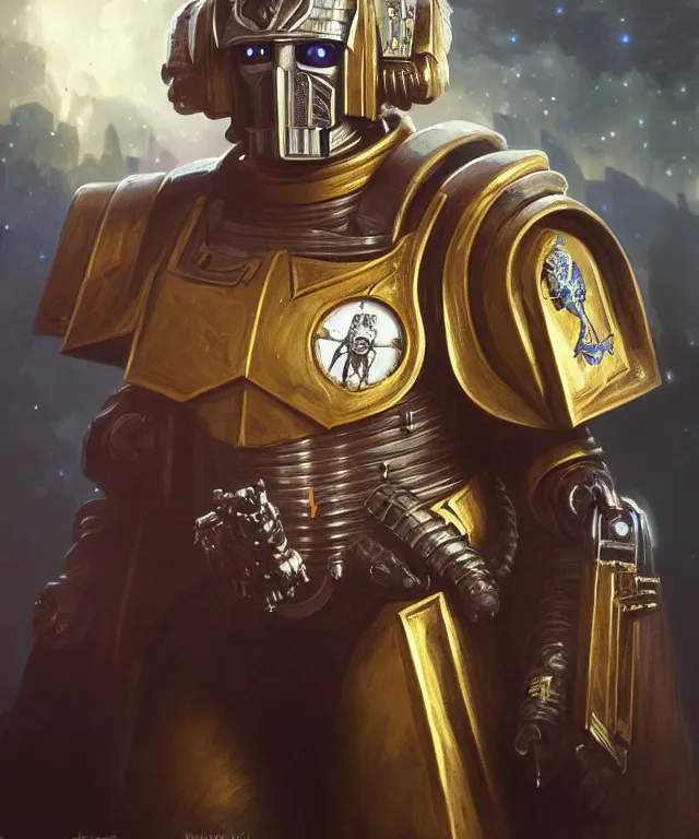 Prompt: Tom Pertwee Doctor Who as Warhammer 40k Space Marine, portrait, fantasy, intricate, elegant, highly detailed, digital painting, artstation, concept art, smooth, sharp focus, illustration, art by artgerm and greg rutkowski and alphonse mucha