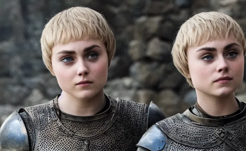 Prompt: annasophia robb as joan of arc, bowl haircut, game of thrones