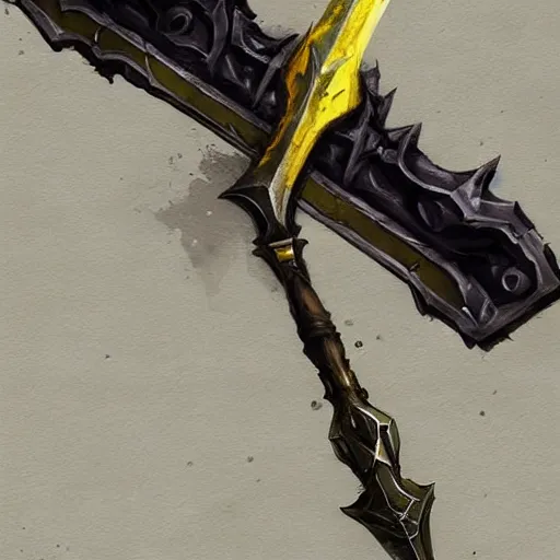 Prompt: yellow broad sword, war blade weapon, fantasy game weapon art by greg rutkowski, fantasy rpg style, league of legends style