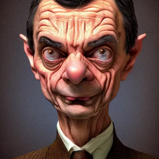 Image similar to Very very very very highly detailed epic central composition photo of Mr Bean as Smeagol face, intricate, happy colors, extremely detailed, digital painting, smooth, sharp focus, illustration, volumetric lighting, incredible art by Brooke Shaden, artstation, concept art, Octane render in Maya and Houdini