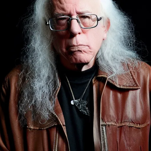 Image similar to Famous heavy metal glam rocker 20 year old Bernie Sanders, studio photograph for his new metal album