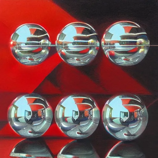 Prompt: chrome spheres on a red cube by donato giancola