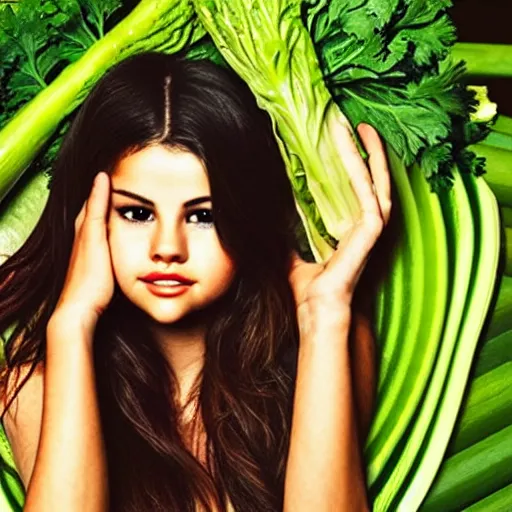 Image similar to an illustration of selena gomez as celery