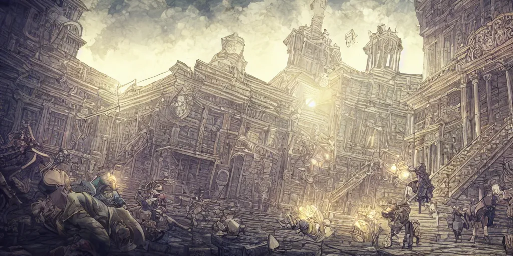 Image similar to but we refuse to believe that the bank of justice is bankrupt. ultrafine highly detailed colorful illustration, intricate linework, sharp focus, octopath traveler, final fantasy, unreal engine highly rendered, global illumination, radiant light, intricate environment