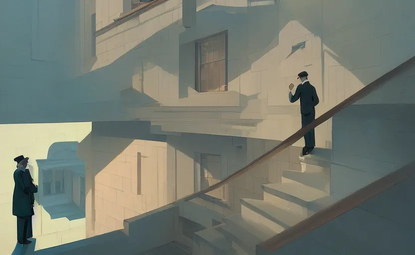 Image similar to the stream of consciousness by atey ghailan and escher and edward hopper, surreal