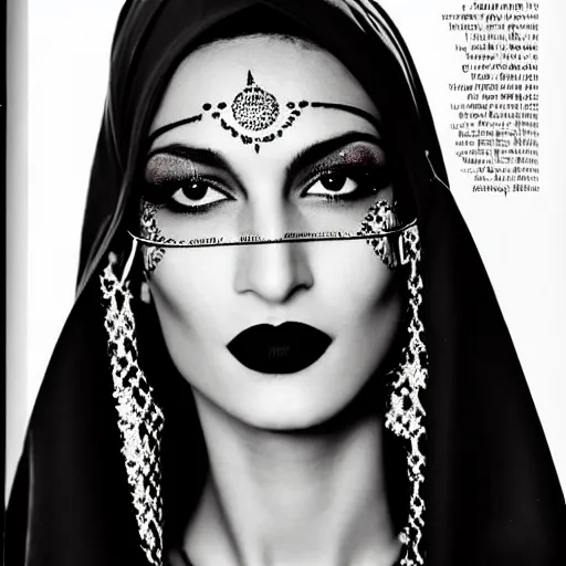 Image similar to a beautiful professional photograph by hamir sardar, herb ritts and ellen von unwerh for the cover of vogue magazine of a beautiful and unusually attractive moroccan berber female fashion model with a face tattoo looking at the camera in a flirtatious way, leica 5 0 mm f 1. 8 lens