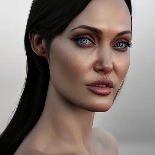 Prompt: daz3d genesis 8 female Angelina Jolie, Iray shaders,studio HDRI lighting, natural skin textures ultra hd 8k, Iray renders, unreal engine 5, cinematic realistic portrait