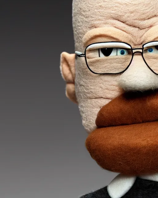 Image similar to walter white as a muppet. highly detailed felt. hyper real photo. 4 k.