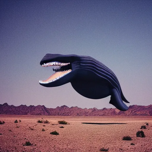 Image similar to 🐋🦖🐙 👽 🐳 in desert, photography