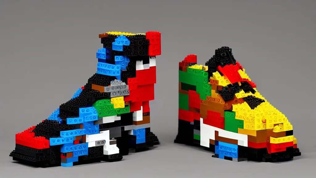 Image similar to sneaker made out of lego, art deco, digital harlem renaissance