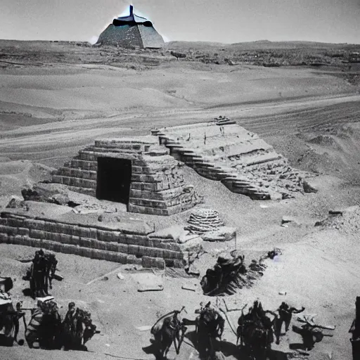 Image similar to egyptian pyramids under construction by an ancient racist alien