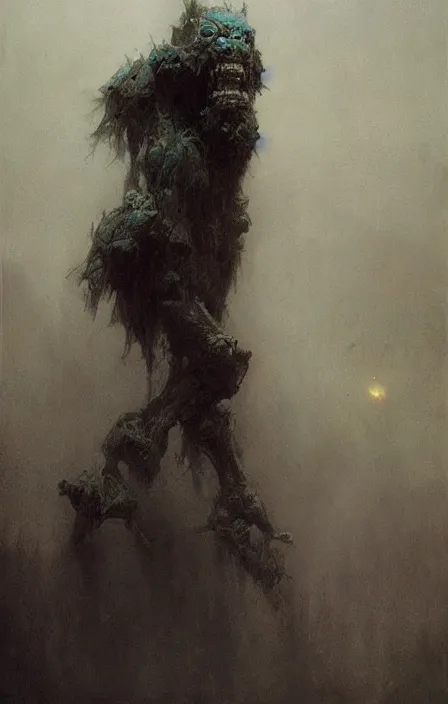 Prompt: beast man, beksinski, ruan jia,