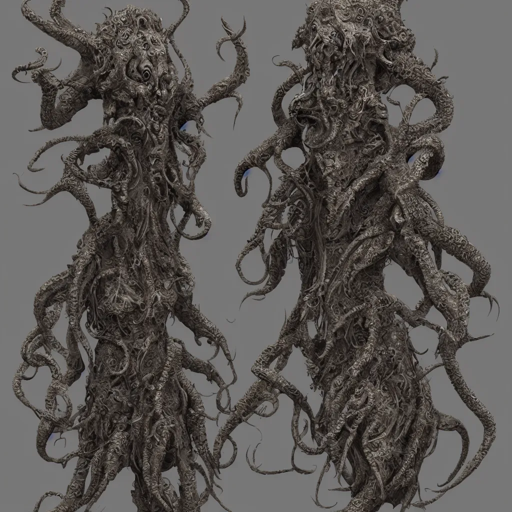 Image similar to a ancient cthulhu goddess, fantasy, intricate, highly detailed, artstation, zbrush, concept art, smooth, octane render sharp focus, full color