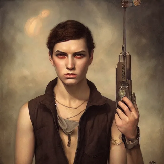 Image similar to a portrait of an intense young man with short brown hair and empathic eyes, art by tom bagshaw and manuel sanjulian