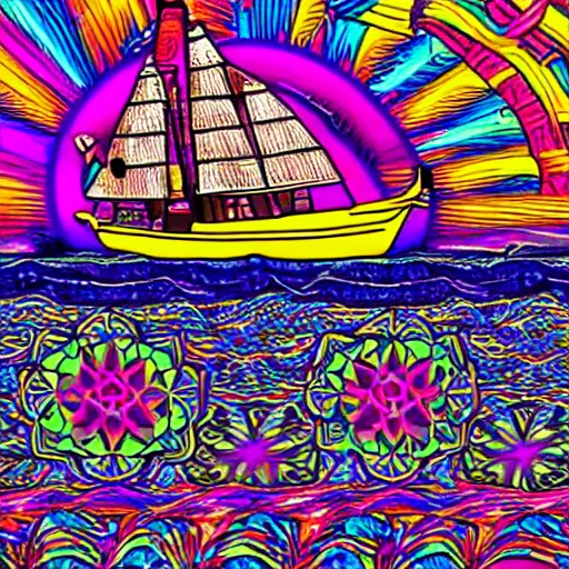 Image similar to psychedelic boat party