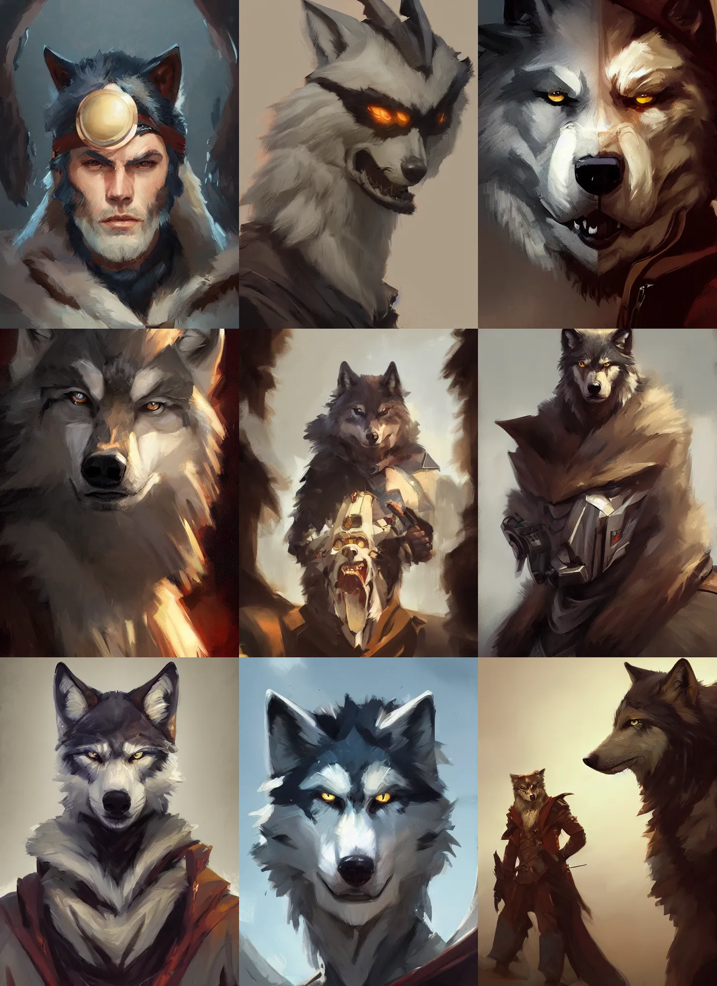 Prompt: a portrait of wolf o'donnell, tech eyepatch, artstation, greg rutkowski, gregory manchess, greg hildebrandt, concept art, furry furaffinity