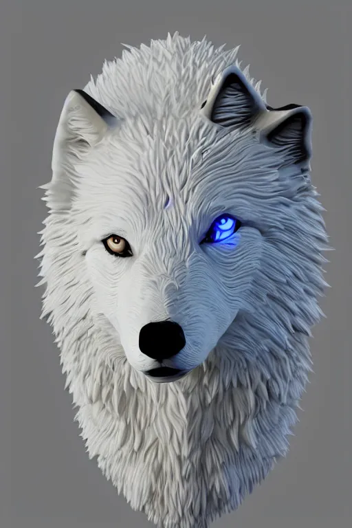 Prompt: a white wolf 3D screen lock art.