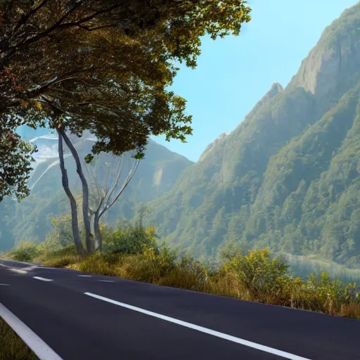 Image similar to road between mountains unreal engine render