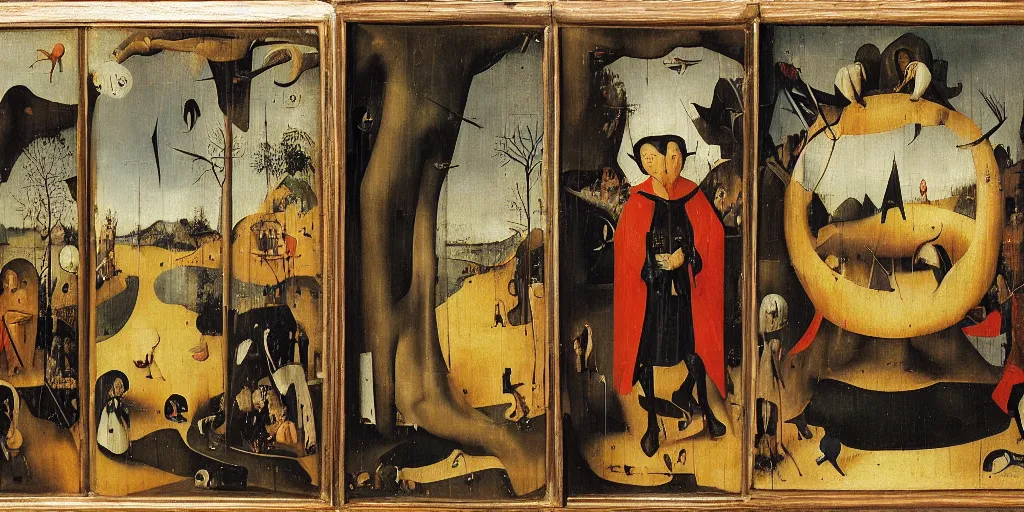 Prompt: The Philippines, oil on oakwood, triptych, by Hieronymous Bosch