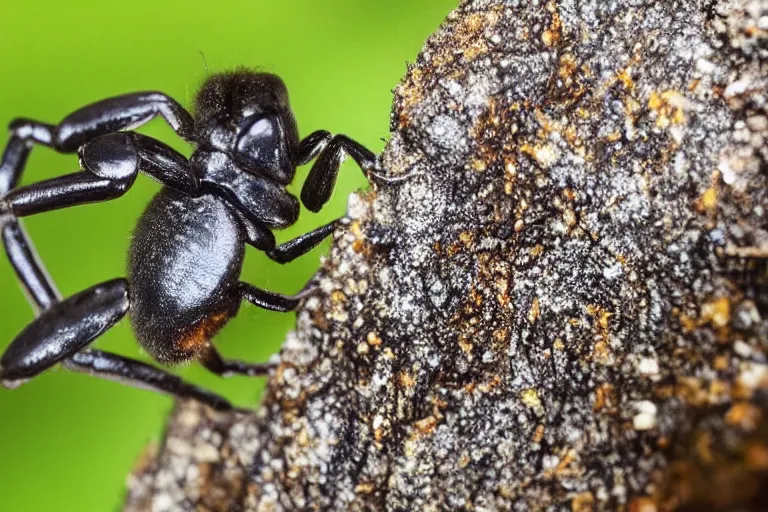 Prompt: Un spectacle de fourmis dansantes, sur la tranche d\'une grosse chaussure en cuir, perdue en lisière de forêt, à la tombée de la nuit