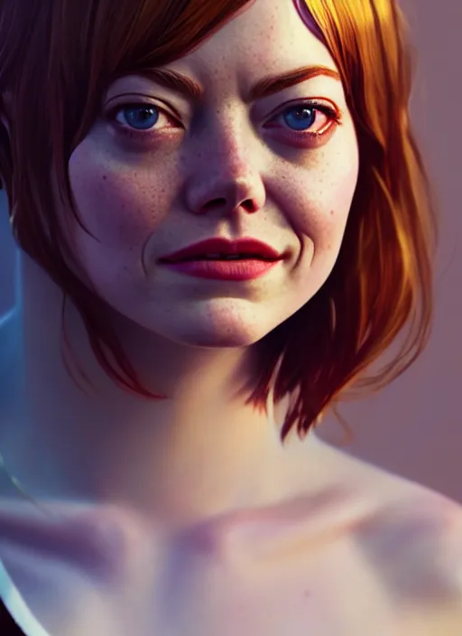 Image similar to emma stone, hyper detailed, digital art, trending in artstation, cinematic lighting, studio quality, smooth render, unreal engine 5 rendered, octane rendered, art style by klimt and nixeu and ian sprigger and wlop and krenz cushart.