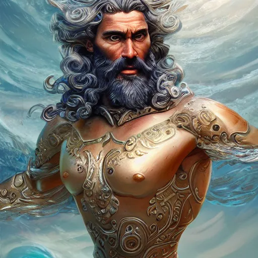 Prompt: poseidon,, ornate, ultradetailed, digital art, irina french, heraldo ortega, mandy jurgens, golden ratio, art canvas, award winning, masterpiece trending on artstation 8 k 1 5 0 mpx