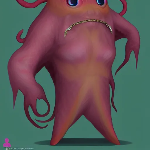 Image similar to character portrait of a kawaii version of the god c'thulhu, trending on artstation