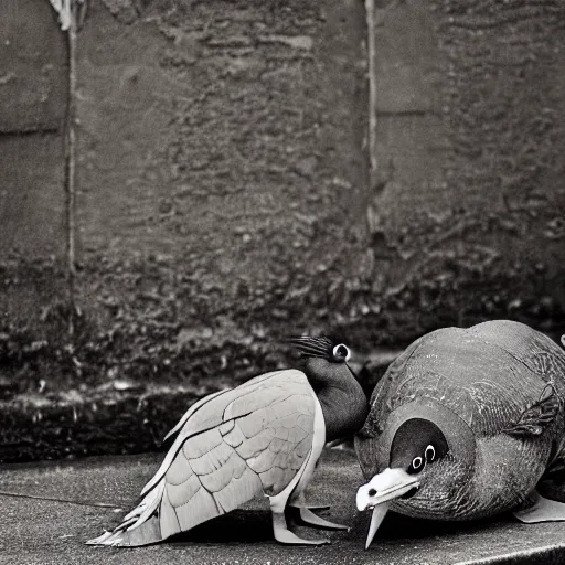 Image similar to a mexican pigeon being complacent with a french platypus spy, in the middle of pissa square italy, sepia anime style