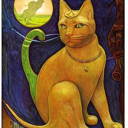 Image similar to cloisonne cat sculpture from a lost civilization, by annie swynnerton and diego rivera and nicholas roerich and jean delville and charlie bowater, symbolist, dramatic lighting, god rays, art brut, rich colors, smooth sharp focus, extremely detailed, adolf wolfli and ( donato giancola and bilibin )