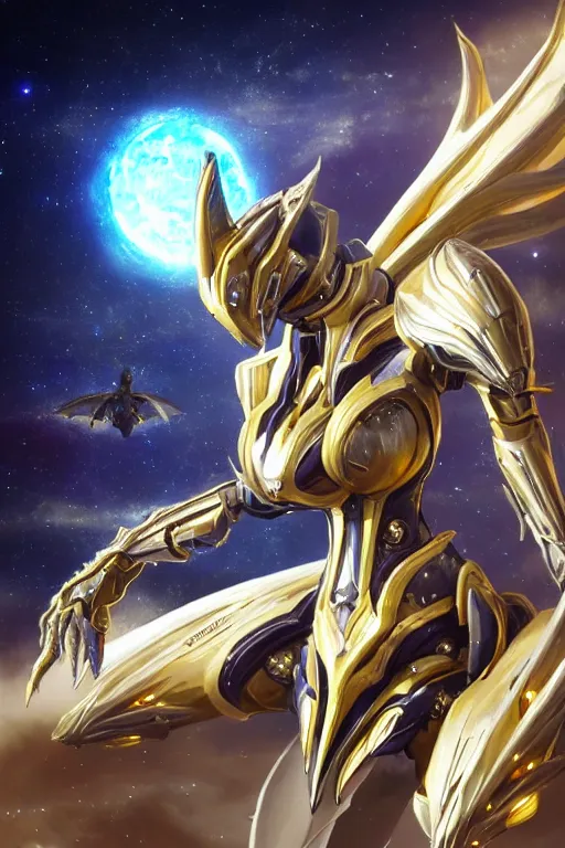 Image similar to galactic hyperdetailed elegant beautiful stunning giantess saryn anthropomorphic mecha female dragon goddess, streamlined spines, sharp metal ears, sleek yellow eyes, sleek gold skin, smooth gold armor, bigger than galaxy, epic proportions, epic scale, epic size, warframe destiny fanart, furry, dragon art, goddess, giantess, furaffinity, octane render