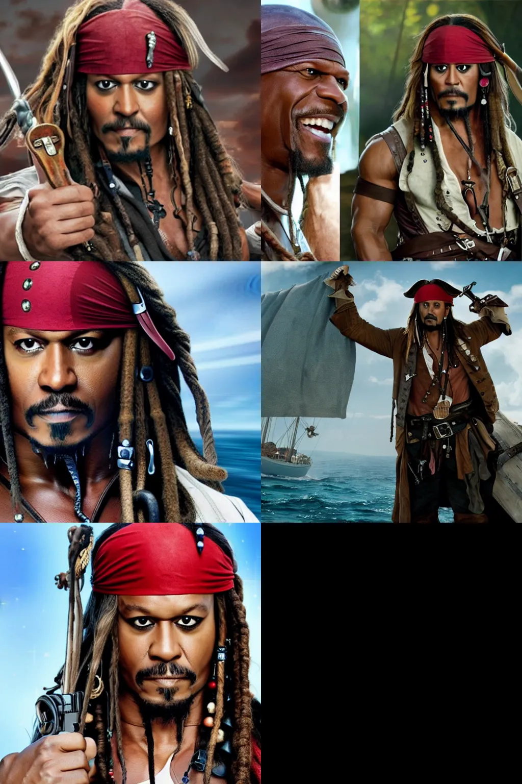 Prompt: Terry Crews as captain Jack Sparrow, ultra realistic, real life, 8K