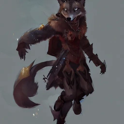 Image similar to concept art of anthropomorphized wolf fullbody, night theme, highly detailed painting by dustin nguyen, akihiko yoshida, greg tocchini, 4 k, trending on artstation, 8 k