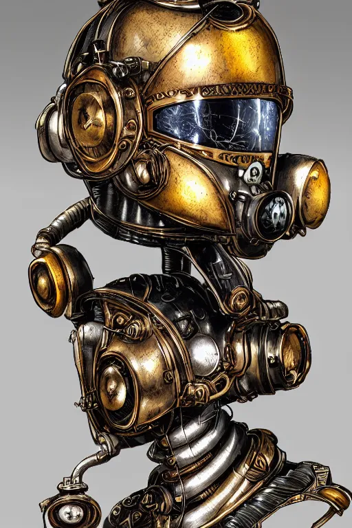 Image similar to steampunk helmet fantasy art mask robot ninja stylized digital illustration sharp focus, elegant intricate digital painting artstation concept art global illumination ray tracing advanced technology chaykin howard and campionpascale and cooke darwyn and davis jack