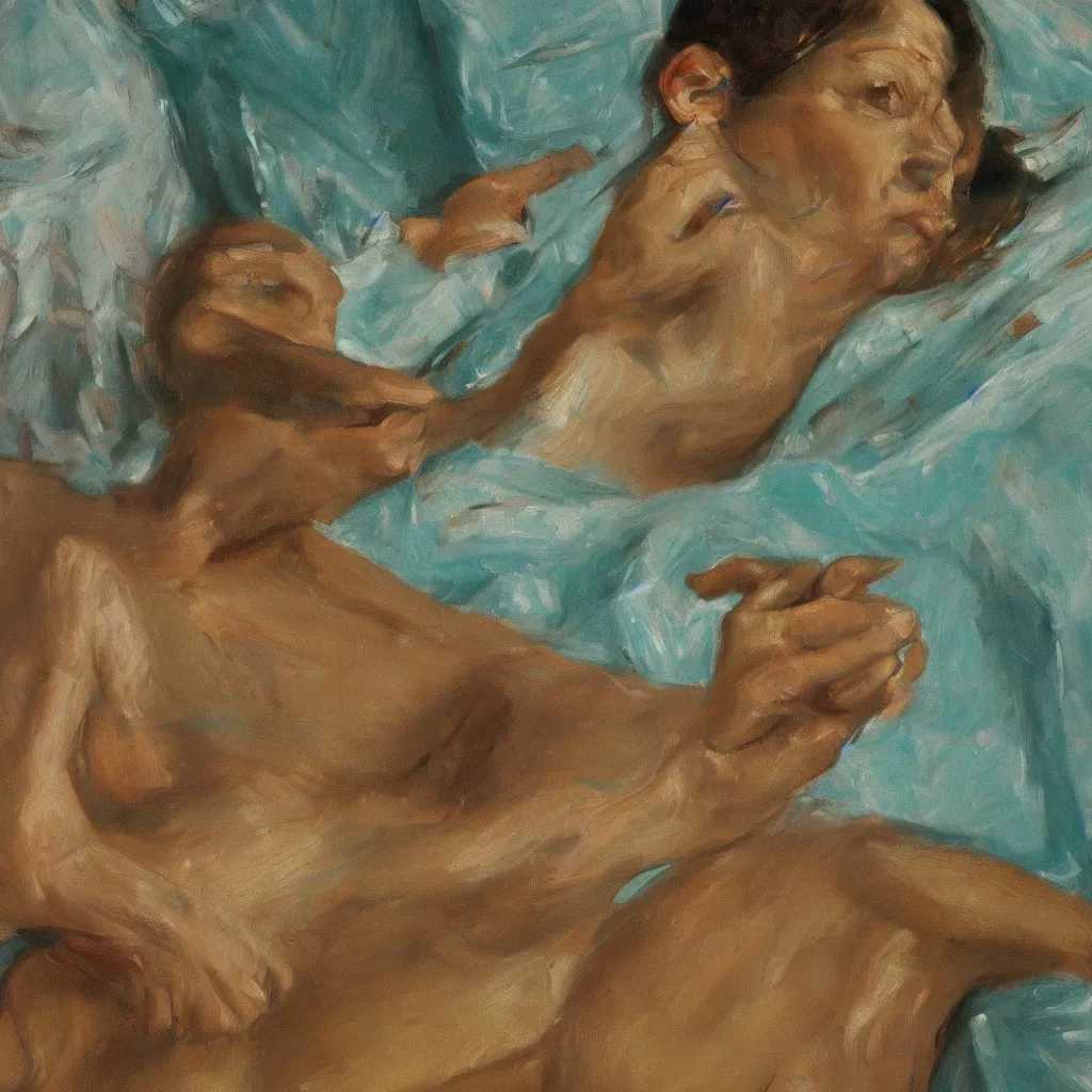 Prompt: high quality high detail painting by lucian freud, jenny savile, john singer sargent, turquoise, hd